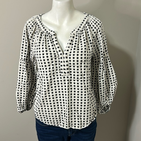 Velvet by Graham and Spencer White Black Embroidered Polka Dot Blouse XS - Picture 3 of 15